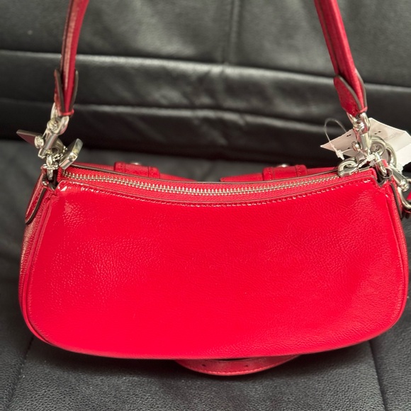 NWT Coach Ashton Baguette Bag Patent Leather CV943 Silver/Red - Picture 7 of 12